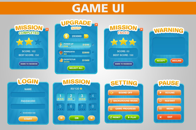 I will create game graphics design and ui