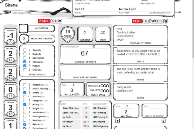 I will create your dnd character sheet
