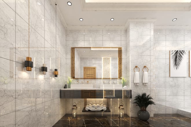 I will design a luxury 3d bathroom and render