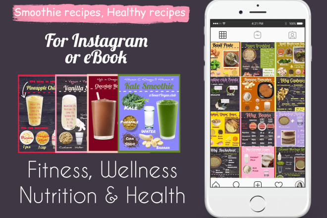 I will design fitness, nutrition post for instagram, smoothie recipes, healthy recipes