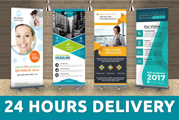 I will design roll up banner retractable, pop up banner, backdrop, pull up in 24 hours