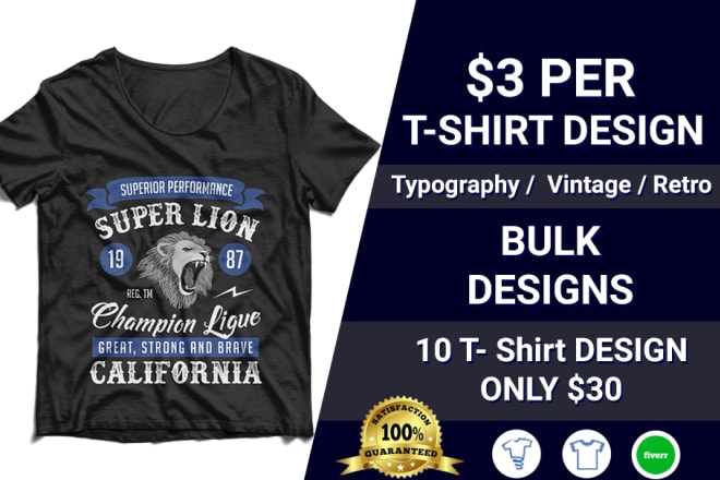 I will design t shirt bulk package typography t shirt design
