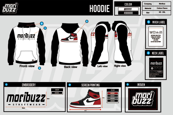 I will designs hoodie with tech pack
