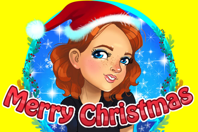 I will draw a christmas cartoon portrait based on your photo