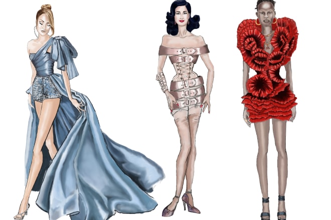 I will draw extraordinary digital fashion illustration or sketch