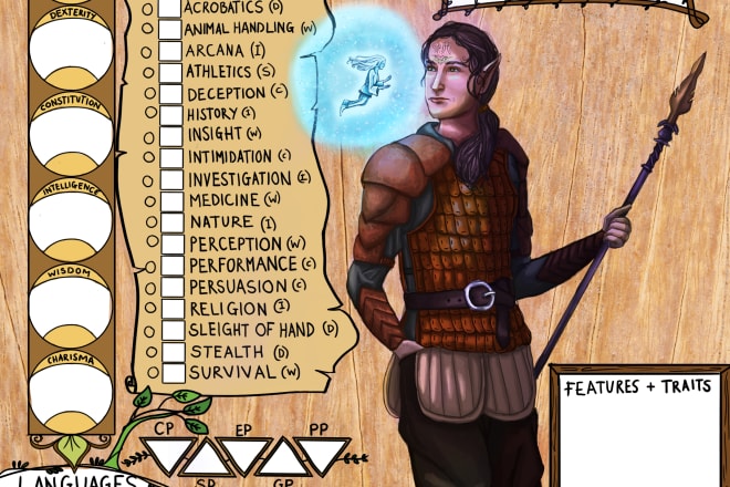 I will draw your dnd character with a customised character sheet