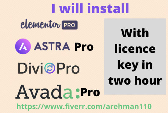 I will install elementor pro, astra pro, divi pro and avada pro