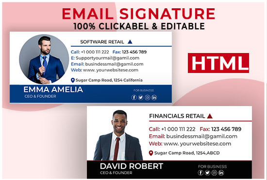I will make modern HTML email signature for apple,outlook and gmail
