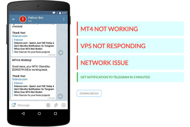 I will send notification when your mt4 not working