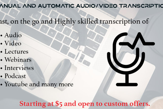 I will transcribe your audio and video in 24 hours