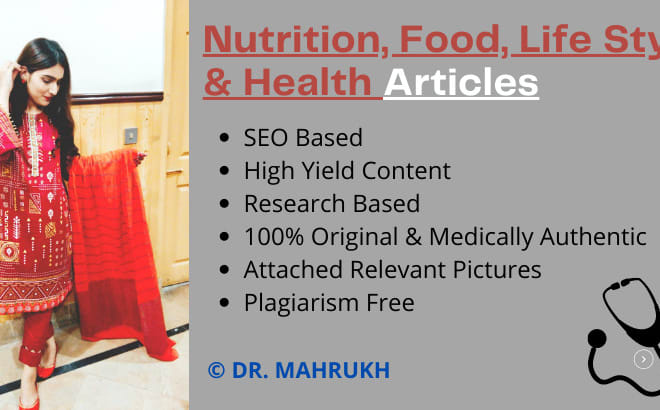 I will write health, nutrition, fitness articles and blogs