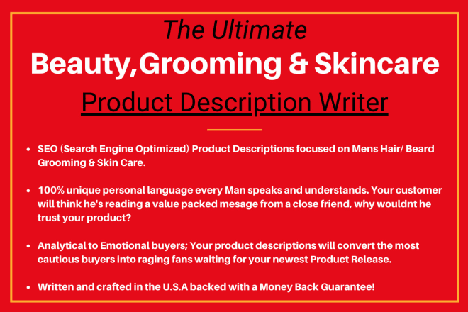 I will write stunning men and women beauty, skin, hair, beard product descriptions