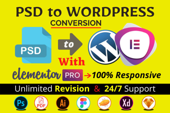I will convert PSD, HTML to wordpress by elementor pro