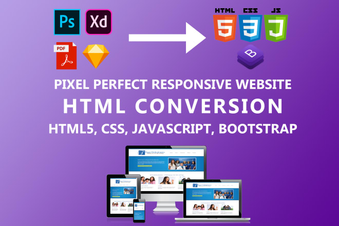 I will convert psd to html, xd to html, sketch to html responsive bootstrap 4
