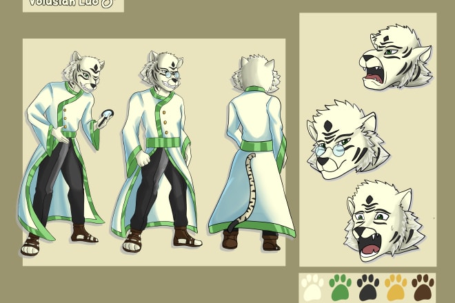 I will create a fursona character reference sheets