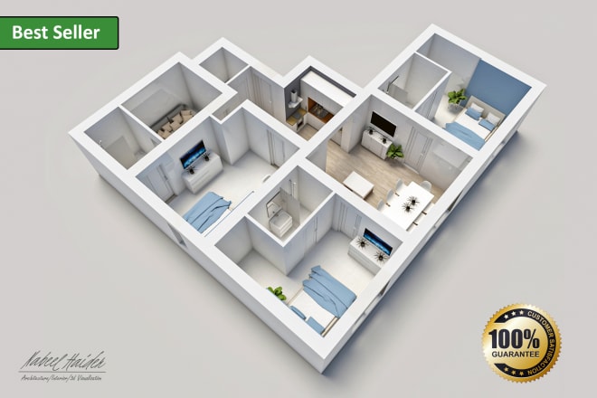 I will create a unique 3d floor plan