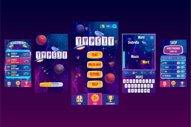 I will create game design UI ux, logo, menus and buttons