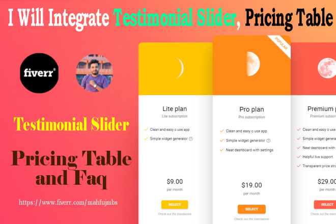I will create testimonial slider, pricing table, and elfsight faq