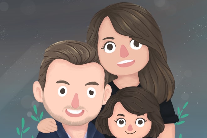 I will cute cartoon portrait for person, family or couple