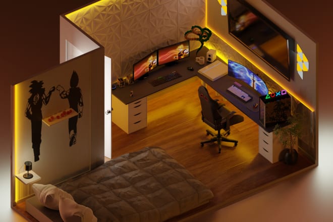 I will design 3d gaming rooms