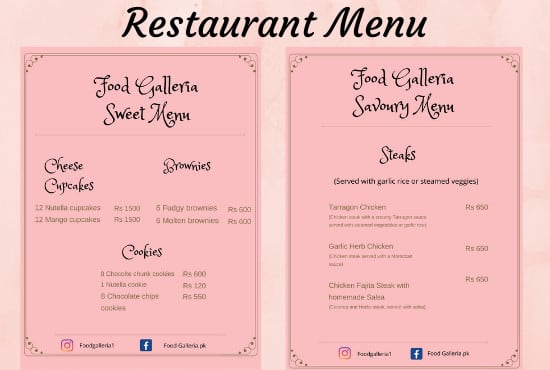 I will design a professional restaurant menu and food menu