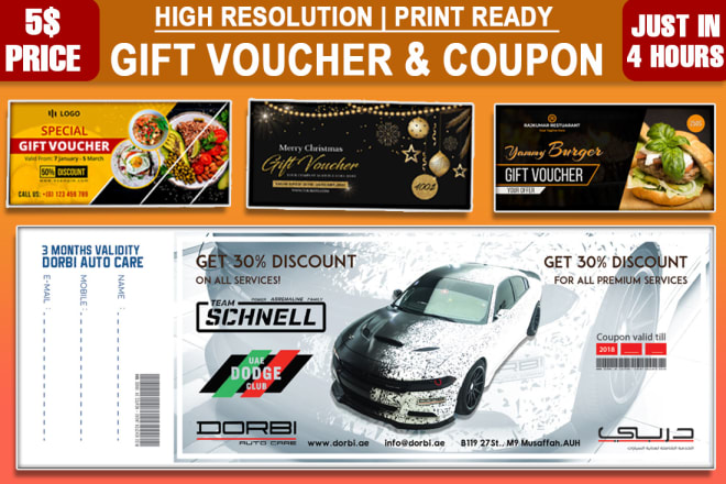 I will design voucher, coupon, loyalty card, gift card, certificate