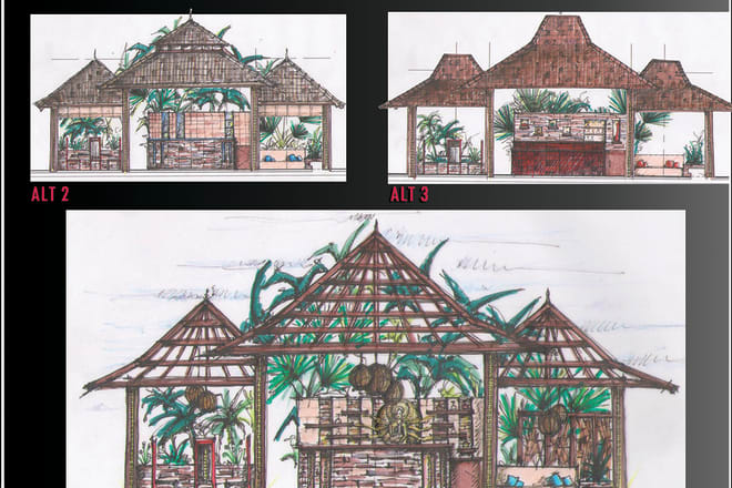 I will design your yard, landscape,pool, pergola, bar 2d 3d hand drawing sketch