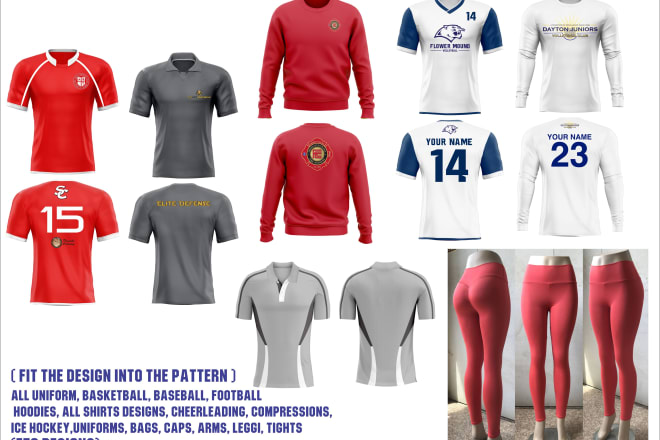 I will designs and manufacturers for all sportswear uniforms