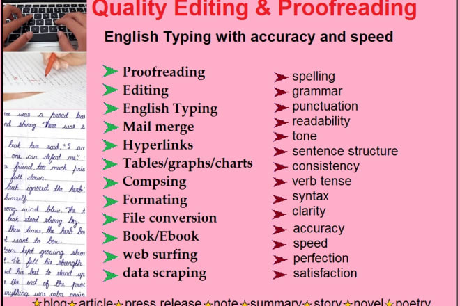 I will do book proofreading and editing english typing of your content