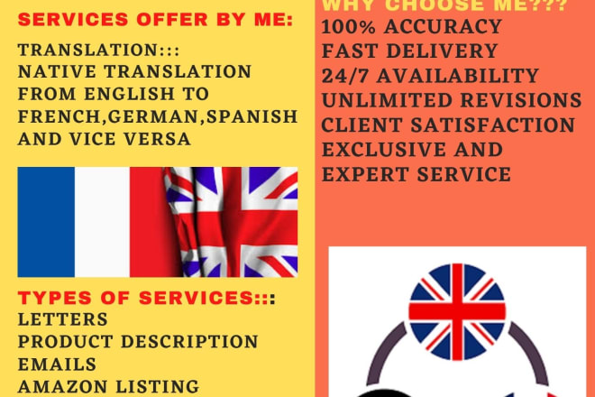 I will do expert translation from eng to french,german exclusively