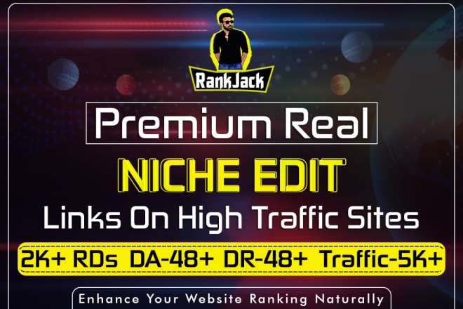 I will do premium real curated niche edit links on genuine high da, DR, traffic sites