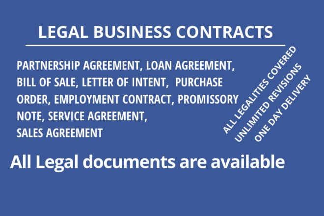 I will draft business contracts, partnership agreement, loan agreement
