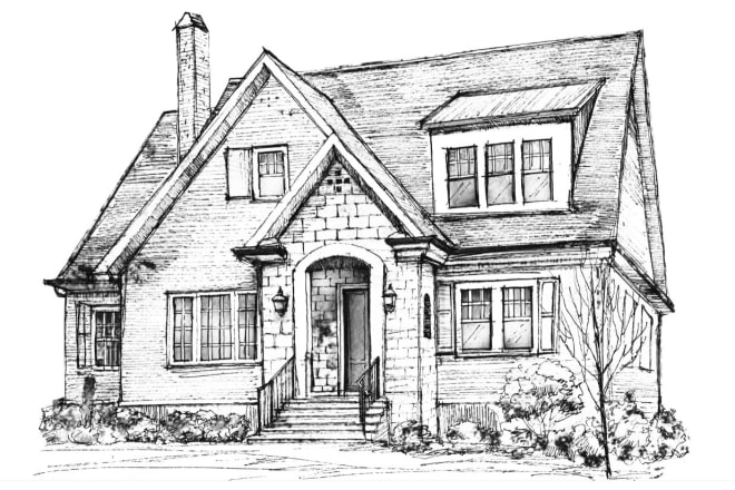 I will draw ink sketch of a house portrait or shop building