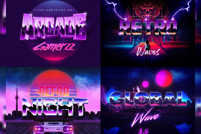 I will make a 80s synthwave retro vintage style neon and chrome 3d logo