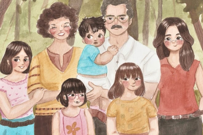 I will make family watercolor portrait illustration