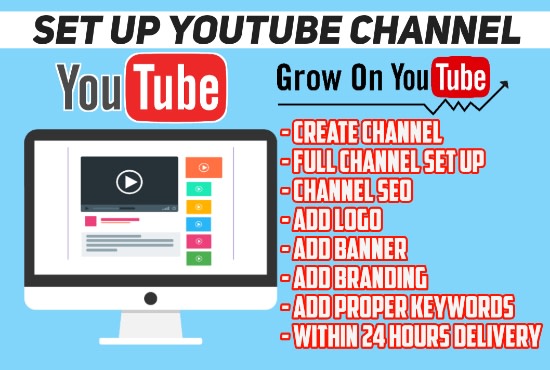 I will set up youtube channel with logo, banner, SEO