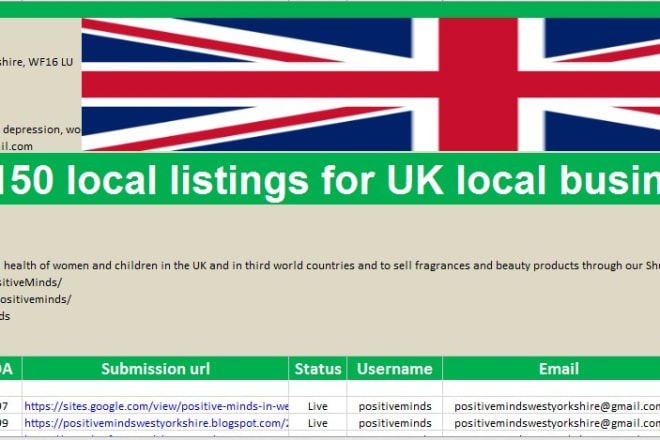 I will 150 local listings for UK local business ranking