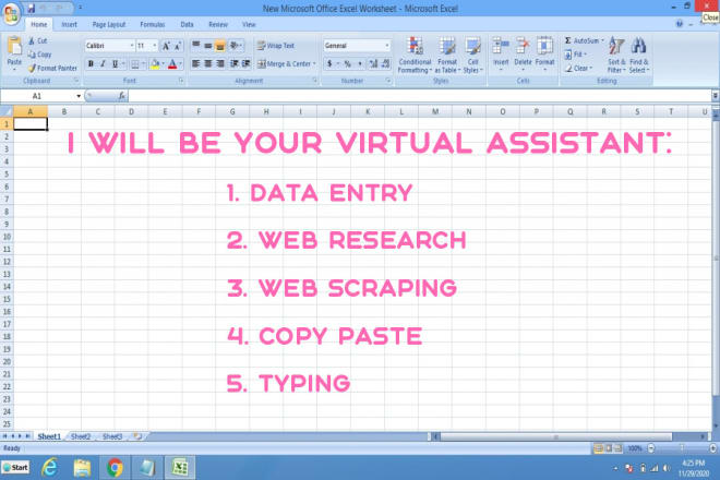 I will be your virtual assistant for data entry jobs and web research