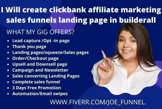 I will create clickbank affiliate marketing sales funnel landing page in builderall