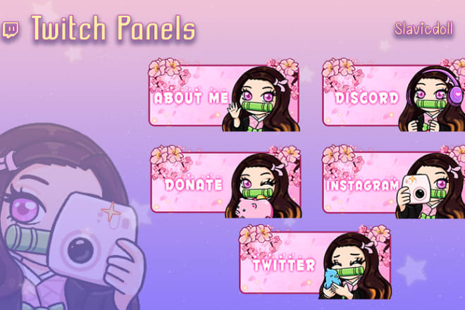I will create customized cute chibi or mascot twitch panels for you