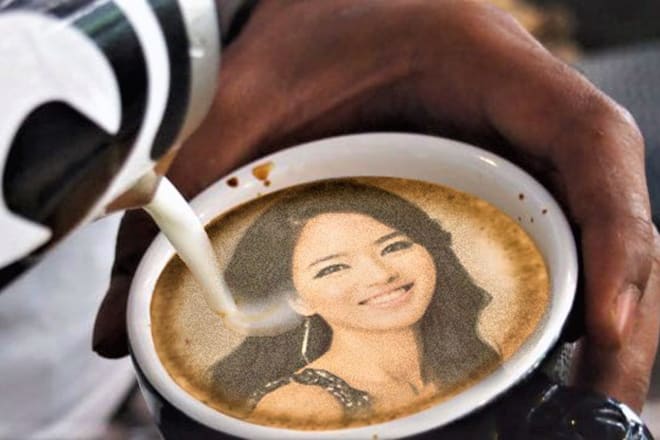 I will create photo, logo or message on coffee cup