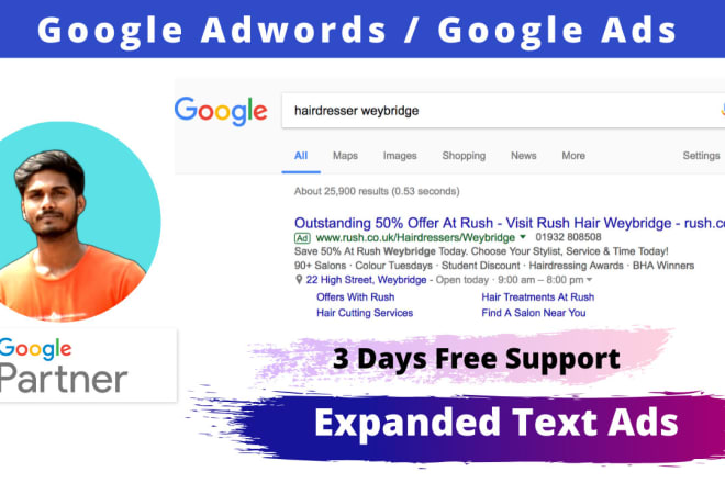 I will create text ads and adwords account and manage also