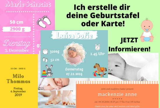 I will create your baby announcement, birth card in deutsch englisch