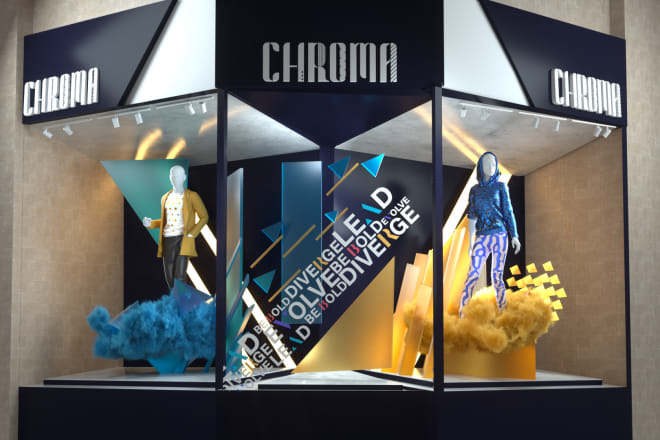 I will design a stunning shop window and 3d render it