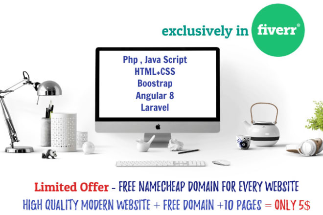 I will design a website with 10 pages and free namecheap domain