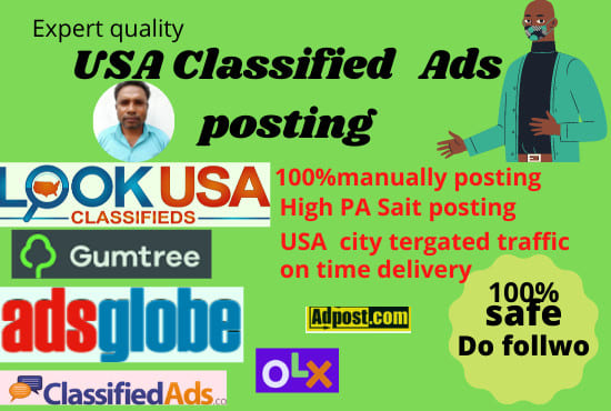 I will do 55 manually high quality classified ads posting for USA