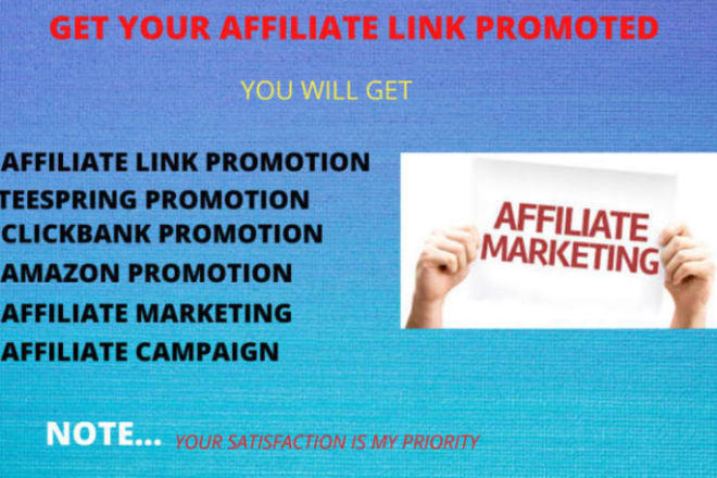 I will do affiliate link promotion, clickbank promotion, affiliate marketing