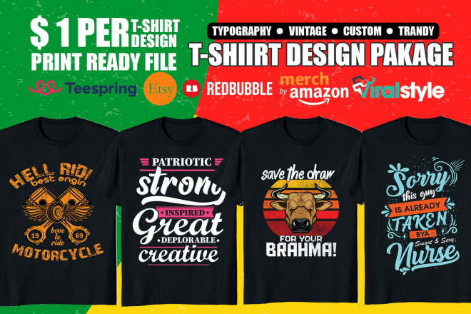 I will do bulk typography or custom t shirt design for your pod business