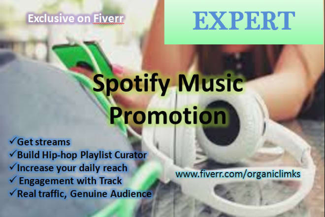 I will do spotify music promotion to get streams, spotify hiphop playlist curator