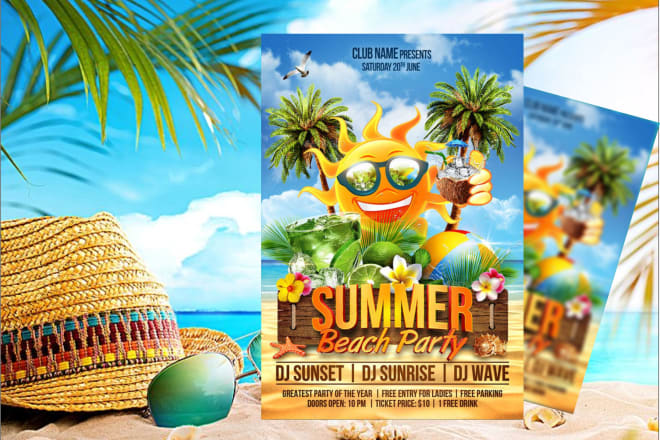 I will do spring break, summer, beach, party poster, and flyer